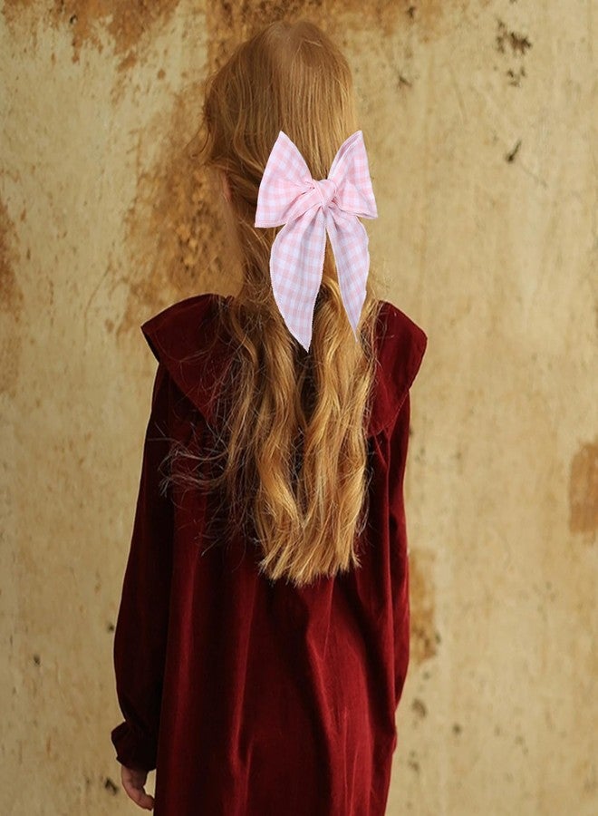 ميروكش مشبكان للشعر بنقشة مربعات الجاموس الوردية، عبوة من قطعتين، 5.5 بوصة، مبطنان بالقطن، مزينان بشريط مربعات، مشبك شعر على شكل فيونكة، مناسبان لعيد الحب، مناسبان للفتيات والسيدات، زي عيد الفصح، إكسسوار تزييني، هدية عيد ميلاد - Image 5